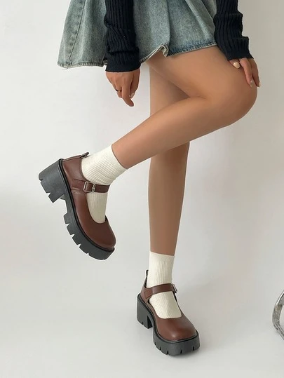 SRSOO 2025 New Thick Sole Mary Jane Women Shoes, Suitable With Dresses, Buckle Strap Loafers, Retro & Versatile