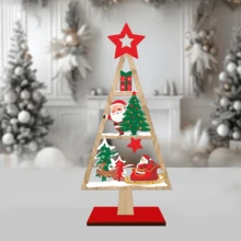 1 pieza de decoración de escritorio de madera de Navidad, adornos de árbol de Navidad de madera para decoración de escritorio, decoración de ambiente para fiestas y festivales, pequeños regalos creativos, adecuados para decoración navideña del hogar y decoración de fiestas festivas - Multicolor - Ver 4