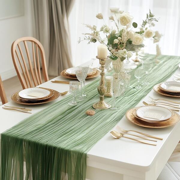 6 Stücke salbeigrüne Käsetuchläufer, Boho Gaze Tischdekoration für Hochzeiten, Partys und Geburtstage, strapazierfähiger Polyesterstoff, elegantes und vielseitiges Design