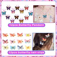158Pcc Butterfly Party Favors Fairy Birthday Party Supplies Straw Hairpin Pendant Bubble Wand Slap Bracelet Keychain Sticker Shooting Glasses Gift Prize Gift Bag Filler Butterfly Decoration Party - 粉色 - 查看 5