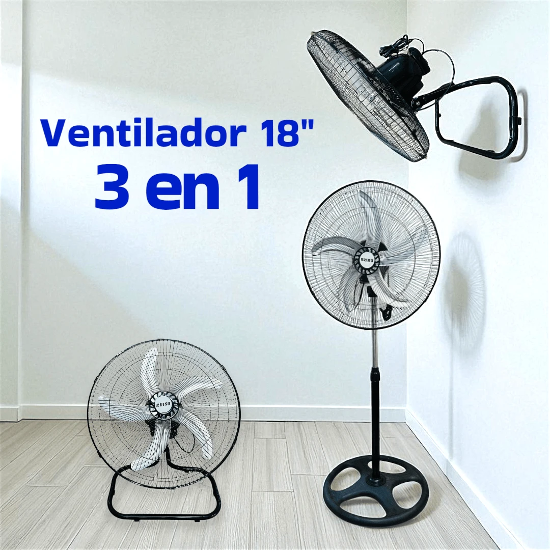 Ventilador Industrial 3 en 1 18" | De Piso, De Pared y De Pedestal | Potente y Ajustable | 5 Aspas - Tipo de Enchufe A USA (110-127V) - Ver 1