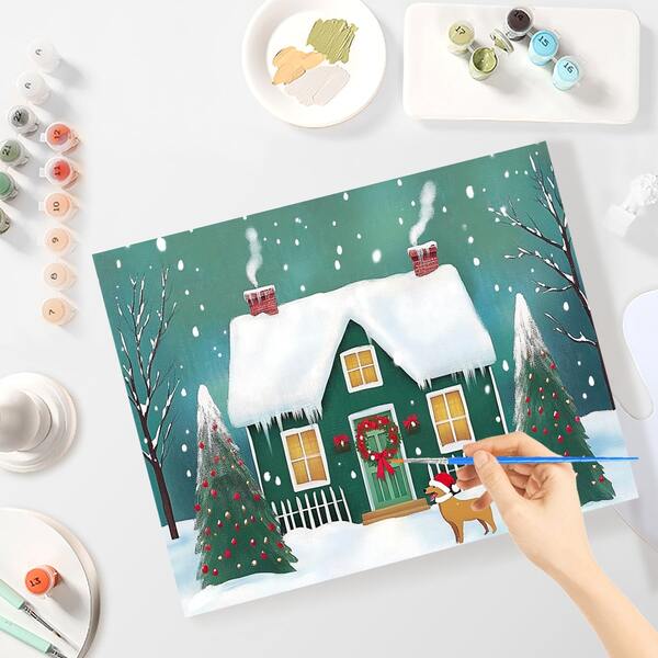 1pc 40x50cm/16x20inch Painting By Numbers Kits Snow House Diy Ideas Paint By Numbers For Adults Home Decors Christmas Gift Without Frame