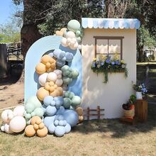 121pcs Sage Green, Grayish Blue, Yellow Balloon Garland Kit, Includes Slate Blue, Olive Green, Yellow, Cream Latex Balloons, Arch Frame & Accessories, Suitable For Oh Baby Shower, Bridal Birthday, Wild Party Decor, Color: Yellow, Green, White - Multicolor - View 5