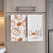 4pcs Minimalist Autumn Pumpkin Pattern Kitchen Towels, Soft Polyester Dish Cloths, Suitable For Kitchen Decor, Cleaning, Holiday Party Decoration, Kitchen & Bathroom Essentials, Home Decor, Housewarming Gift