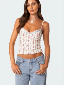 Printed Back-Tie Camisole Top - Flattering Fit, Perfect For Summer Outings  Casual Chic Looks - trắng - Xem 1