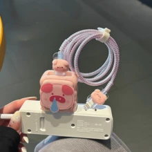 Set de 5 protectores de cable con diseño de nariz de cerdo de dibujos animados, se ajusta a cargadores de 18/20W de EE. UU., enrollador de cable, protector de cable de datos, cable de datos anti-rotura de 1.5m, protector de cabezal de cargador de TPU