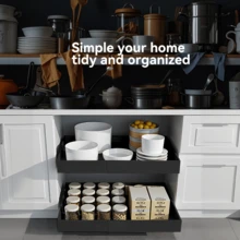 Pull Out Cabinet Organizer Expandable Width(12"-18") And Depth(14"-24") No Drill Need Slide Out Drawers With 3 Rails, Heavy Duty Roll Out Shelf Storage For Kitchen, Bathroom Organization - 黑色 - 查看 7