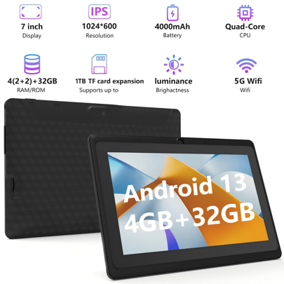 Children'S 7-Inch Tablet Computers, Children'S Tablet Computers And Wi-Fi 4GB RAM, 32GB Roma, Dual Cameras, Parental Control, Jpa Preinstallate For Children'S Education, Games, Tablets And Holiday Gifts For Taking Care Of Children, Children'S Gifts For Birthday Celebrations, Gifts, Open Perfect Gifts For Schools, Gifts