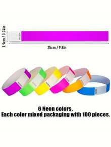 100/500/1000pcs Paper Wristbands, Waterproof Neon Wristbands, Adjustable Wristbands, Concert, Party, Amusement Park, Festival, Christmas And Halloween Ticket Wristbands, Fluorescent Coded Mixed Color Wristbands, (No Code, Coded, Star Style, VIP Mixed Style)