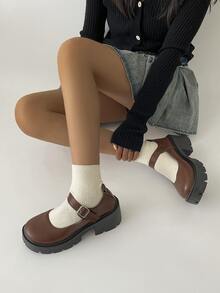 SRSOO Giày Mary Jane đế dày mới 2025 dành cho nữ, phù hợp với váy, giày lười dây khóa, cổ điển và đa năng - màu nâu - Xem 8