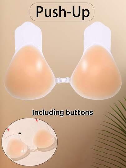 1/2 Pairs Of Silicone Invisible Strapless Bras ,Reusable Lifting Silicone Nipple Covers, Invisible Front Buckle Self-Adhesive Push Up Nipple Pasties, Women's Lingerie & Underwear Accessories