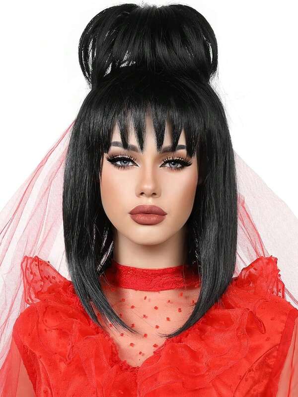 Black Cosplay Wig With Buns Corpse Bride Gothic Costume Wigs For Women Halloween Party Costume Women Wig