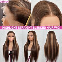 28 英寸 200% 密度蕾丝前部假发 真人混发直发假发 4/27 蜜金色渐变色预拔 4x4 高清透明蕾丝前部 自然迷人 适合女性 - S4/27 - 查看 3