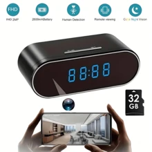 WiFi Indoor Camera Clock - 1080P FHD Camera With 32GB Card, Night Vision, Motion Detection, Loop Recording, 2.4GHz WiFi Connection, Lithium Battery Powered, Remote Live View, Ideal For Home, Office, Warehouse Monitoring - Black - View 2