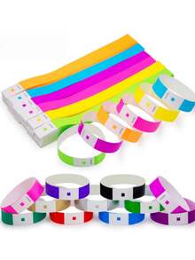 100/500/1000pcs Paper Wristbands, Waterproof Neon Wristbands, Adjustable Wristbands, Concert, Party, Amusement Park, Festival, Christmas And Halloween Ticket Wristbands, Fluorescent Coded Mixed Color Wristbands, (No Code, Coded, Star Style, VIP Mixed Style)