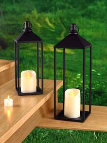 1pc Black Metal Farmhouse Style Lantern - Decorative Candle Holder, Suitable For Porch, Patio, Dining Room And Entryway - Romantic Triangular Design, Hand Wash Only - Perfect For Weddings, Halloween, Christmas And More