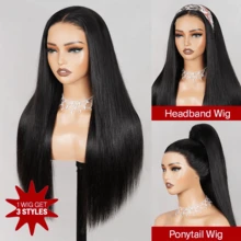 ZHENDEFA 3-In-1 Clip-On Straight Wig, Real Human Hair, Machine-Made, Drawstring Design, No Glue Needed, Beginner-Friendly - Black - View 3