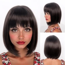 REEWES Bunte Perücke Lila Kurzer Bob Perücke Natürliches Synthetisches Haar für tägliche Partys Perücke Halloween Kostüm Anime Cosplay