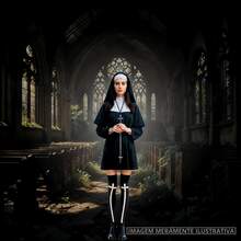 Gothic Medieval Cross 7/8 Tights Halloween Costume And Cosplay Nun - 黑色 - 查看 7