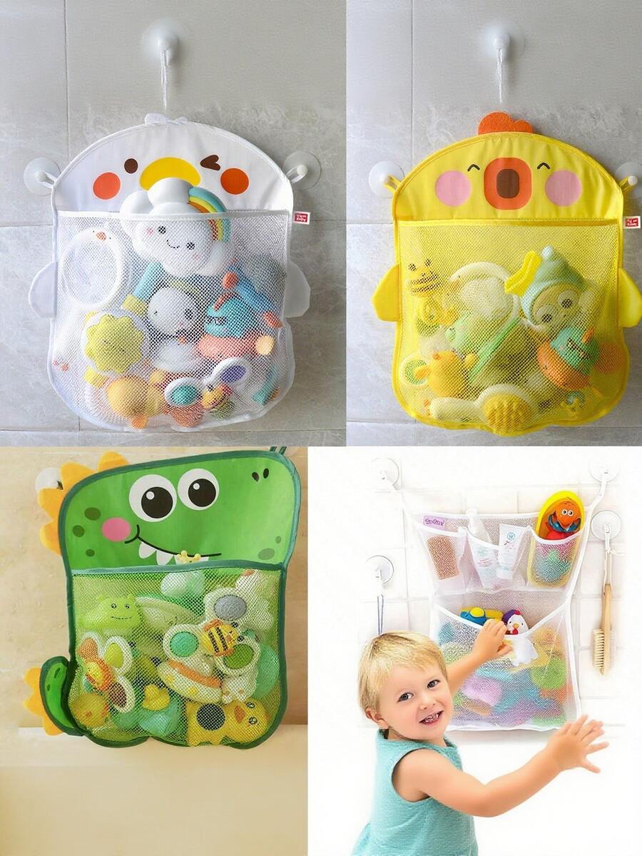 1pc Bath Organizer, Bath Storage For Shower, Hanging Mesh Bath Holder Shower Gift - (Please Do Not Place Heavy Objects On The Hook And Wait 24 Hours After Attaching The Hook Before Using The Device)Cute Cartoon Bath Tote With Suction Cup, Fabric Storage Net Bag, Diapers & Essentials, Shower Gift Bag | Playful Design Tote | Sturdy Handles, Shower Decorations - Multicolor - View 1