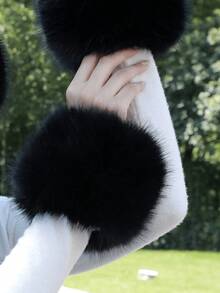 Solid Color Faux Fur Cuffs, Elegant Soft Warm Fuzzy Wrist Warmers, Winter Windproof Decorative Fake Sleeves - White - View 12