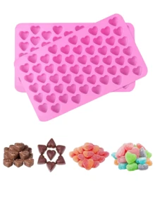 1/2/4pcs Mini Heart Silicone Molds 55-Cavity Pink Baking Mold Set For Valentine Chocolate, Party Candy, Wedding Cake Baking And Summer Ice Cube Trays, Handmade Soap, Wax Melts, Soap, Candle,Jelly Melts Gummy DIY - Pink - View 2