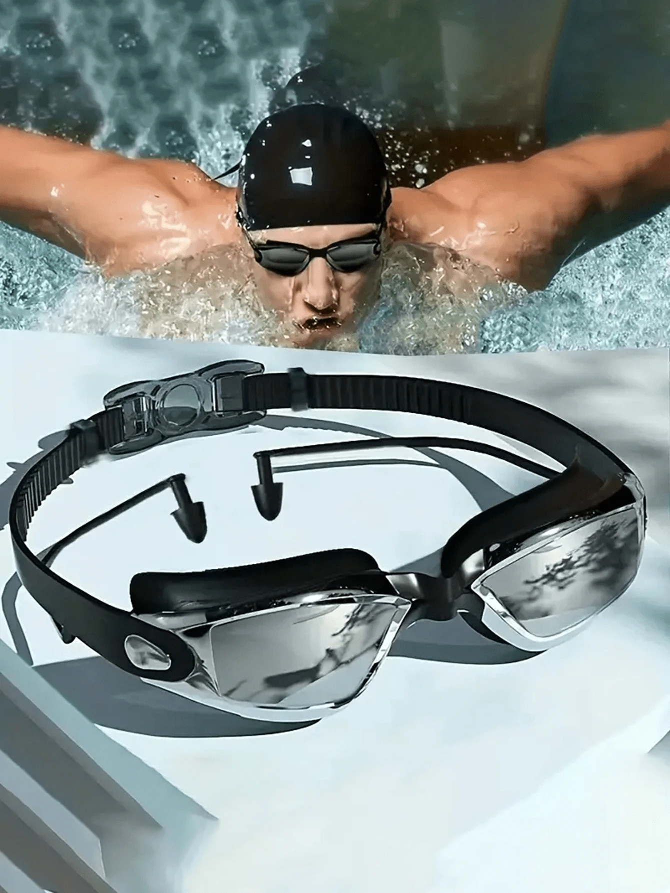 Anti-Fog Swimming Goggles With Ear Pads - Large Frame, Quick Adjust Silicone Strap, Anti-Fog High Quality, Wide Vision - Suitable For Adults, Swimming, Pool, Beach, Competition And Leisure - Compatible With Glasses/Contact Lenses - Durable For Daily And Special Occasions - Multicolor - View 1
