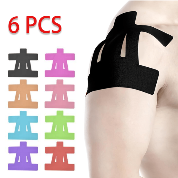 6 Pcs Kinesiology Tape For Shoulder Precut, Enhance Elastic Sports Tape Shoulder Support & Stability, Shoulder Pain Relief Athletic Tape, Waterproof & Breathable, For Pain Support And Muscle Marathon Sports