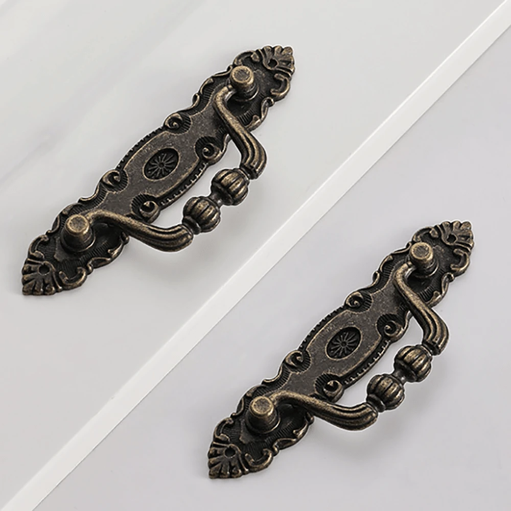 2 peças de puxadores decorativos para gavetas de móveis vintage, argolas de puxar com flores esculpidas