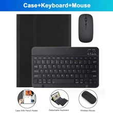 适用于三星 Galaxy Tab 和 iPad、Redm iPad SE 的无线蓝牙键盘鼠标保护套，带可拆卸键盘（150mAh）和鼠标笔插槽（黑色） - 黑色 - 查看 3