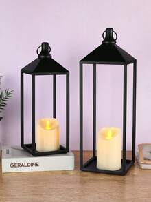 1pc Black Metal Farmhouse Style Lantern - Decorative Candle Holder, Suitable For Porch, Patio, Dining Room And Entryway - Romantic Triangular Design, Hand Wash Only - Perfect For Weddings, Halloween, Christmas And More