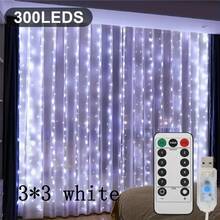 1pc Wedding LED Fairy String Lights, 3 Meters X 3 Meters Remote Control USB Curtain Christmas Decor Halloween Decor Holiday Wreath Lights For Bedroom Home Indoor Christmas Tree Decoration