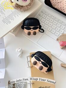 <咬一口乐趣，包裹你的声音>，超酷卡通可爱设计硅胶保护套，适用于新一代耳机 4 /耳机 3 /耳机 2，保护套兼容 Apple 无线耳机 - 黑色 - 查看 3