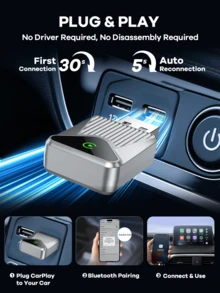 REMAX 无线 CarPlay 适配器；轻松将有线 CarPlay 升级为无线 CarPlay；即时连接；自动重连；超迷你 CarPlay 适配器，兼容 iPhone；适用于内置 CarPlay 的汽车；超迷你尺寸汽车配件；超级实用的汽车用品 - 均碼 - 查看 3