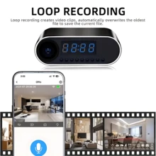Cámara reloj FHD 1080P con detección de movimiento, visualización remota, Wi-Fi, grabación de audio y video (con tarjeta SD de 32 GB) - Cámara para interiores, dispositivo inteligente para el hogar, reloj multifunción para monitoreo de hogares, oficinas y almacenes - Negro - Ver 5