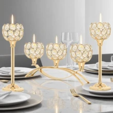 1pc 3-Arm/5-Arm Crystal Candle Holder, Decorative Centerpiece For Home, Wedding, Party, Halloween, Christmas, Anniversary