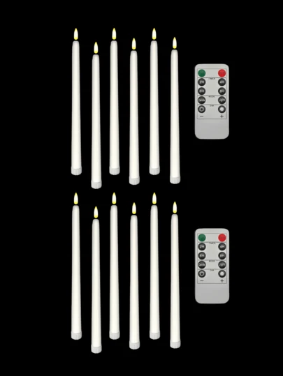 6/12pcs Set Remote Control Timer Flameless Cone Candles, Battery Operated LED Candle Set With 3D Flickering Flame, Realistic Dripless Candle Holders, Suitable For Dining Table Decor, Christmas, Wedding, Home Decoration
