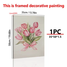 1 件植物郁金香、粉色蝴蝶结墙壁艺术、粉色家居装饰、女孩礼物、郁金香水彩画、春季装饰 - 非常适合卧室、客厅、走廊、浴室完美的家居礼物选择 - 帆布(带框) - 彩色 - 查看 7