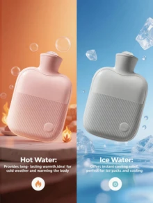 Botella de agua caliente antidetonante gruesa para invierno, calentador de manos recargable de silicona de alta densidad, calentador de pies minimalista de espiga en color neutro - Multicolor - Ver 2