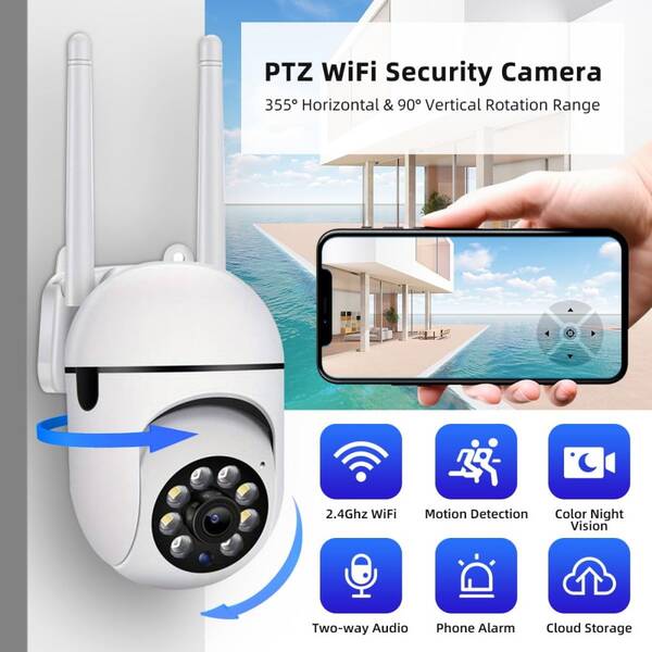 1MP Wireless Security Camera, Smart HD Security Camera, Smart WiFi IP Camera, Outdoor Camera, Wireless Network Camera, Full-Color Night Vision, Built-In Hotspot, Loop Recording, Mobile App Control, Compatible With IOS, Android, HarmonyOS, 2.4G Network, HD Night Vision, Two-Way Audio, Remote Monitoring, Motion Detection, Siren Alarm