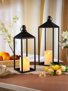 1pc Black Metal Farmhouse Style Lantern - Decorative Candle Holder, Suitable For Porch, Patio, Dining Room And Entryway - Romantic Triangular Design, Hand Wash Only - Perfect For Weddings, Halloween, Christmas And More