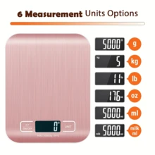 1 Báscula de cocina digital de 10kg, precisión de 1g/0.1oz, de acero inoxidable, apta para hornear y cocinar (baterías no incluidas) - Rosa - Ver 4