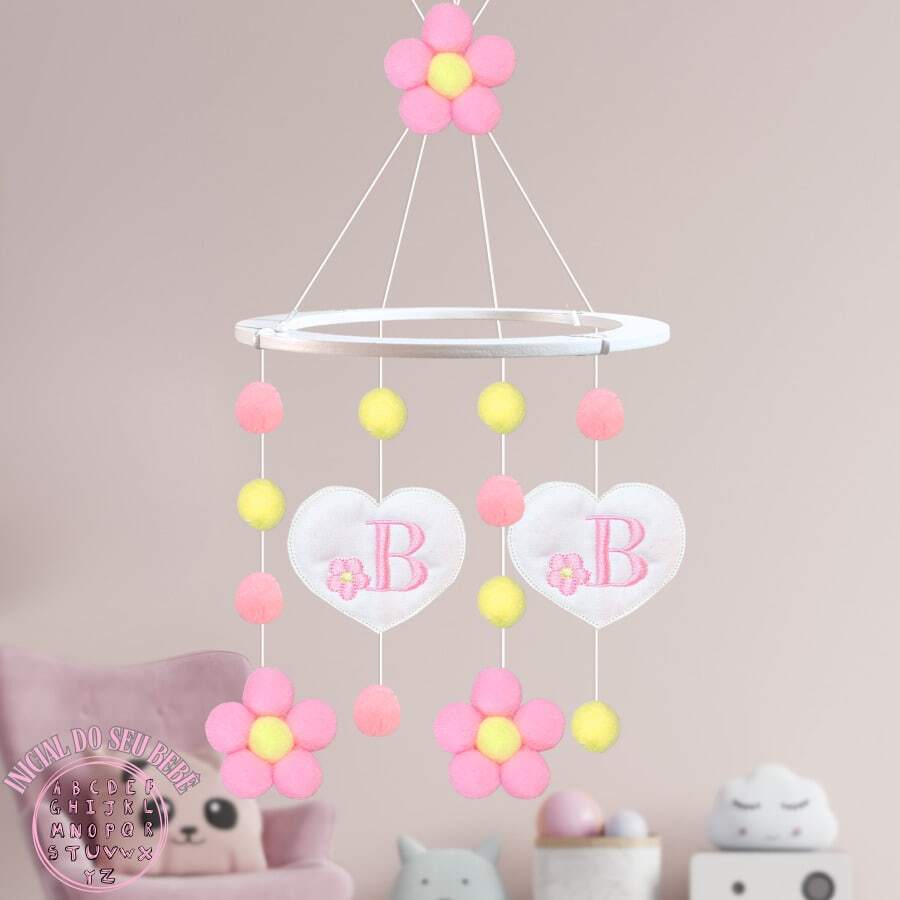 Personalized Crib Mobile With Baby Girl's Initial Name Baby Room Decoration Flower - Hoa hồng - Xem 1