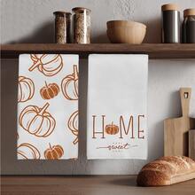 4pcs Minimalist Autumn Pumpkin Pattern Kitchen Towels, Soft Polyester Dish Cloths, Suitable For Kitchen Decor, Cleaning, Holiday Party Decoration, Kitchen & Bathroom Essentials, Home Decor, Housewarming Gift