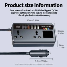 1pc Car Inverter - 4 USB Ports, 2 Type-C Ports, With Switch And Car Plug Converter - Suitable For Cars, SUVs, Trucks And Road Trips - Multicolor - View 5