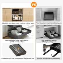 Pull Out Cabinet Organizer Expandable Width(12"-18") And Depth(14"-24") No Drill Need Slide Out Drawers With 3 Rails, Heavy Duty Roll Out Shelf Storage For Kitchen, Bathroom Organization - 黑色 - 查看 4