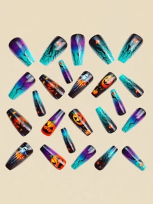 Halloween Nails Goth Update Your Look And Show Off The Charm Of Your Fingertips. 24-Piece Detachable Nail Art Patches. Halloween Essential Nail Art Patches. Beautiful Nail Art Is Also The Best Gift For Friends. Skull Pumpkin Ghost Pattern Nail Art, Multi-Color Nail Art Square Nails French Tip Nails Cute Nails