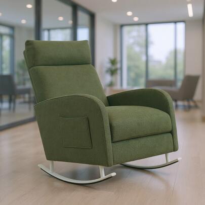 Nursery Rocking Accent Chair With Side Pocket For Living Room Bedroom