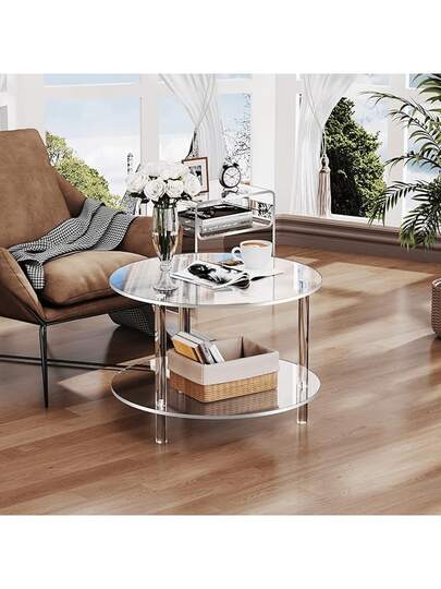1pc Round Acrylic Table, Double Layer Edge Lightweight Detachable, Living Room, Office Reception, Apartment, Outdoor view 5