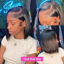 Short Bob Straight Human Hair Highlight Wigs Pre Plucked 13X4 HD Lace Front Wigs Brazilian Hair Cut Parting Wigs For Woman 200% Density #1B Natural Black 12Inch - Natural Black - 查看 4